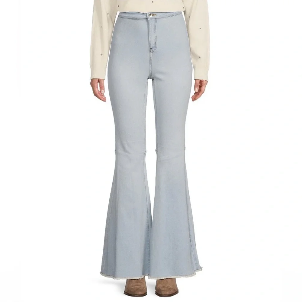C&V High Rise Raw Edge Flare Jeans - Picture 2 of 4